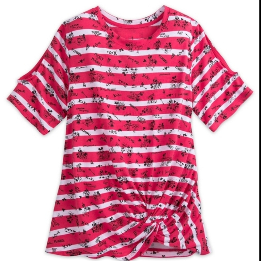 Mickey & Minnie Mouse Striped Sweethearts Cold Shoulder Top